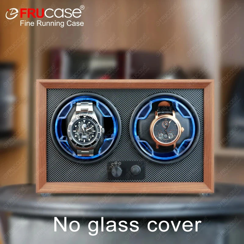 FRUCASE Double Watch Winder for Automatic Watches 2 Box Jewelry Display Collector Storage Wood Grain with Light 250121