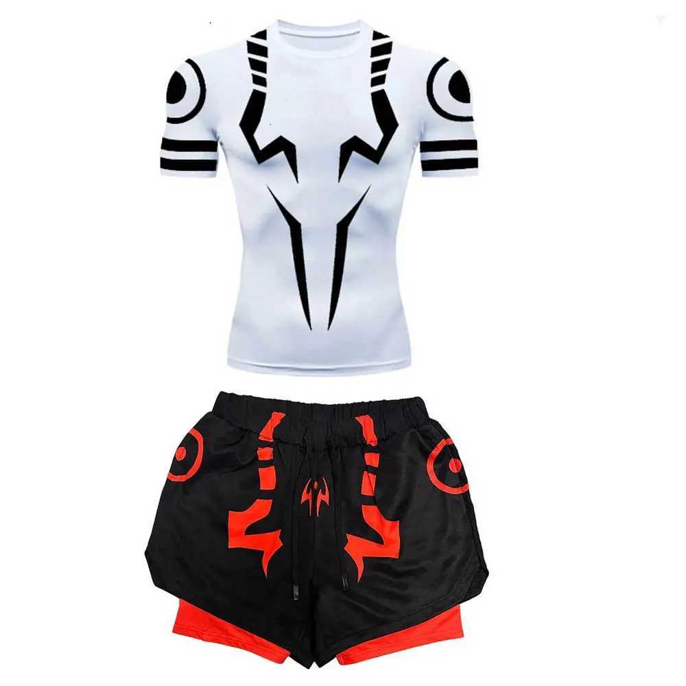 Anime Jujutsu Kaisen Compression Set Fitness Suit for Men Quick Dry 3D Compression Shirt+Gym Shorts Running Workout Sportswear X2501291