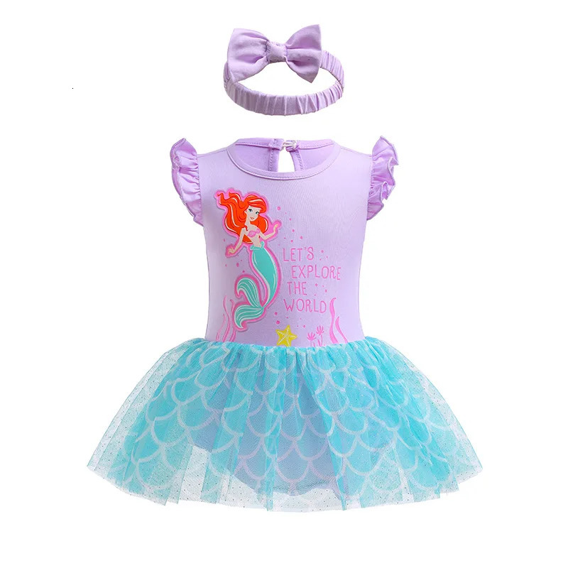 Toys Infant Baby Romper Dress With Headbands Mermaid Elsa Ana Belle Little Girl Jumpsuit Kids Cute Cos Clothing 250117
