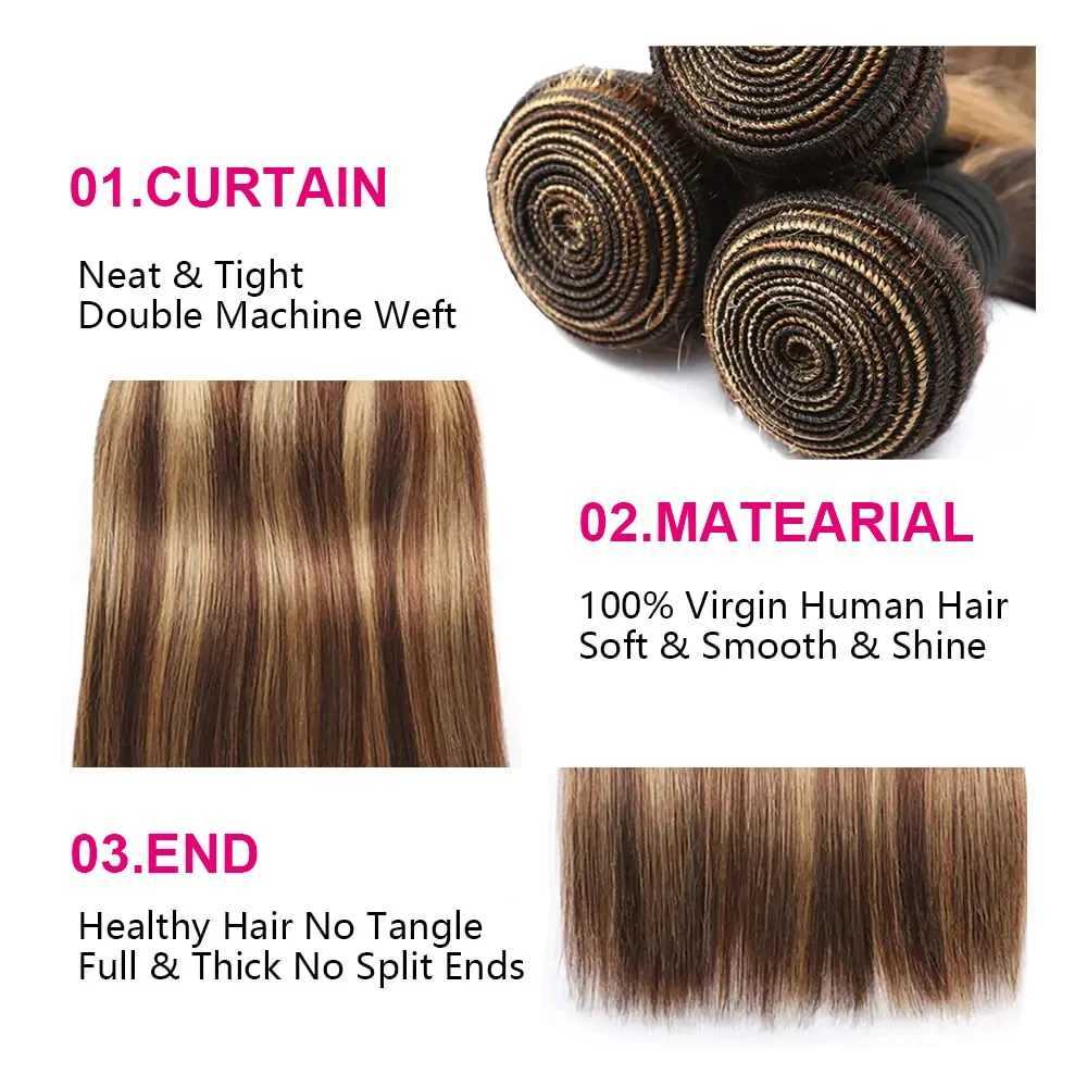 Highlight 4/27 StraightBundles With Frontal 13x4 Lace Hair Extension Brazilian Remy Hair Weaves Bundles With Clo Human HairXJ250120