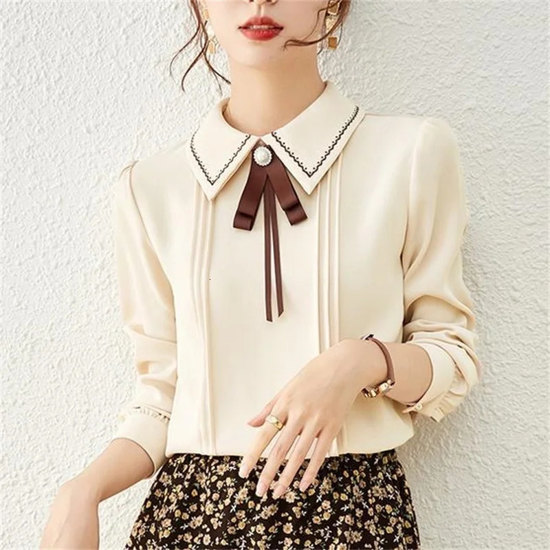 Women Spring Autumn Style Blouses Shirts Lady Casual Long Sleeve Peter Pan Collar Blusas Tops DF4655 250121
