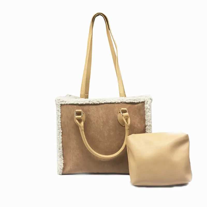 New Arrival Lamb Wool Tote Bag With Pouch Niche Design Sense Texture Large Capacity Plush Handbag Casual Fashion Single Shoulder Bag New Z250118