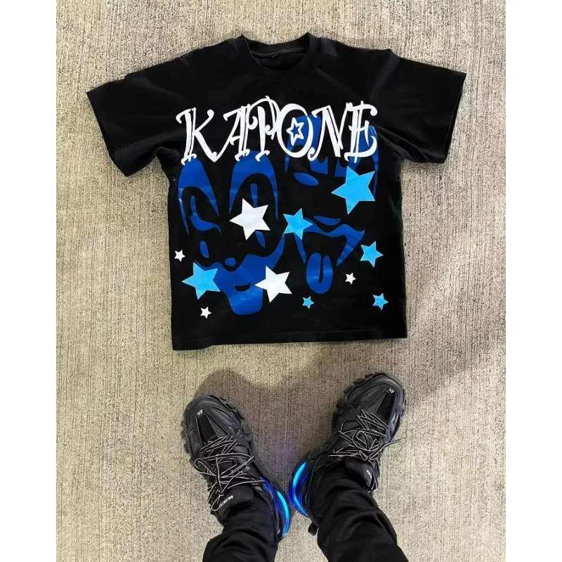 Street fashion trend men patterned printed Tshirt versatile Y2k Harajuku loose couple short sleeved oversized t shirt 250122