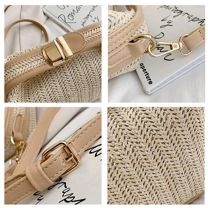 Straw Crossbody Bag For Women Fashion Small Knitting Tote Bag Bohemian Summer Purse Handbag Travel Bucket Beach Bags 250120