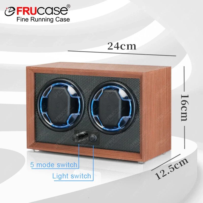 FRUCASE Double Watch Winder for Automatic Watches 2 Box Jewelry Display Collector Storage Wood Grain with Light 250121