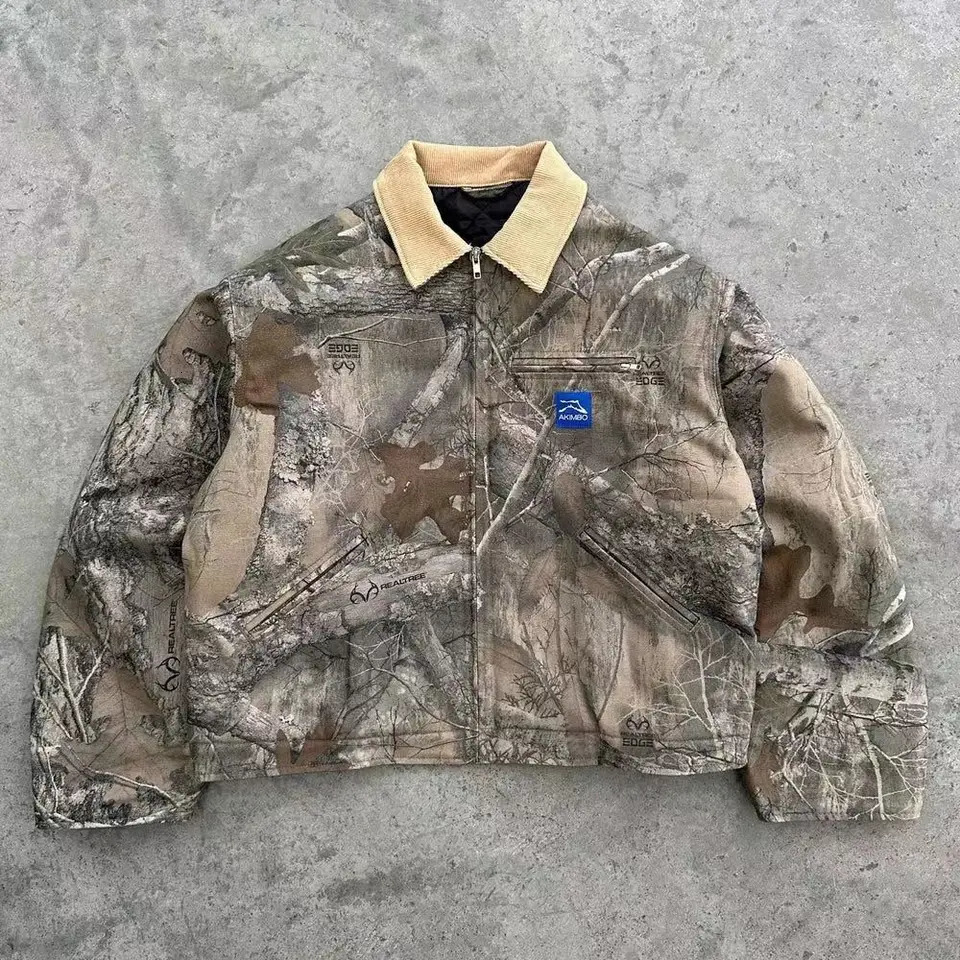 Autumn and Winter Camouflage Casual Suit Retro Collar Long Sleeved Jacket Loose Straight Pants Men Street Sports Streetwear 250121