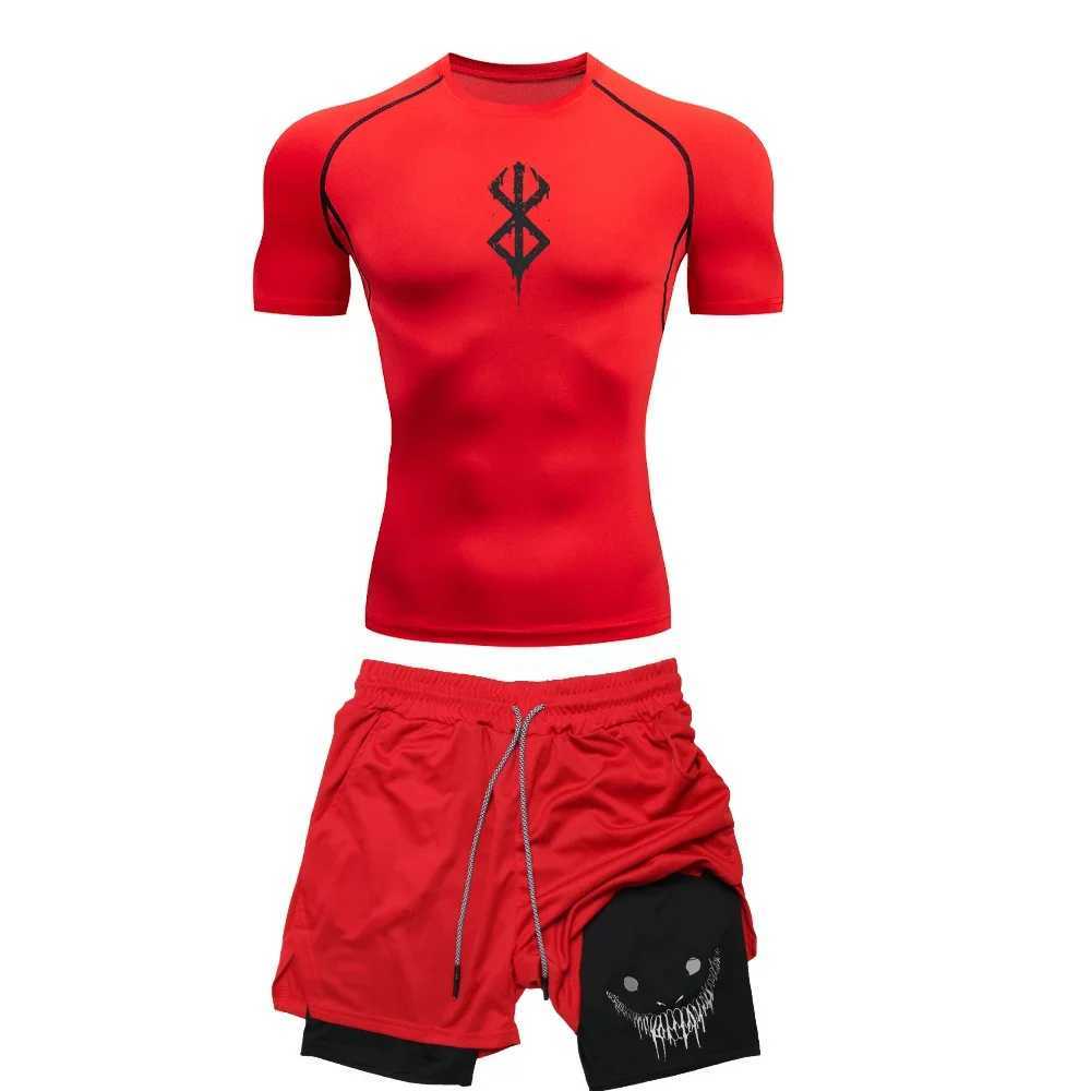 Sacrifice Anime Compression Sportswear Set Fitness Suit for Men Quick Dry Manga Compression Shirt+Gym Shorts 2PCS Running Workou X250129