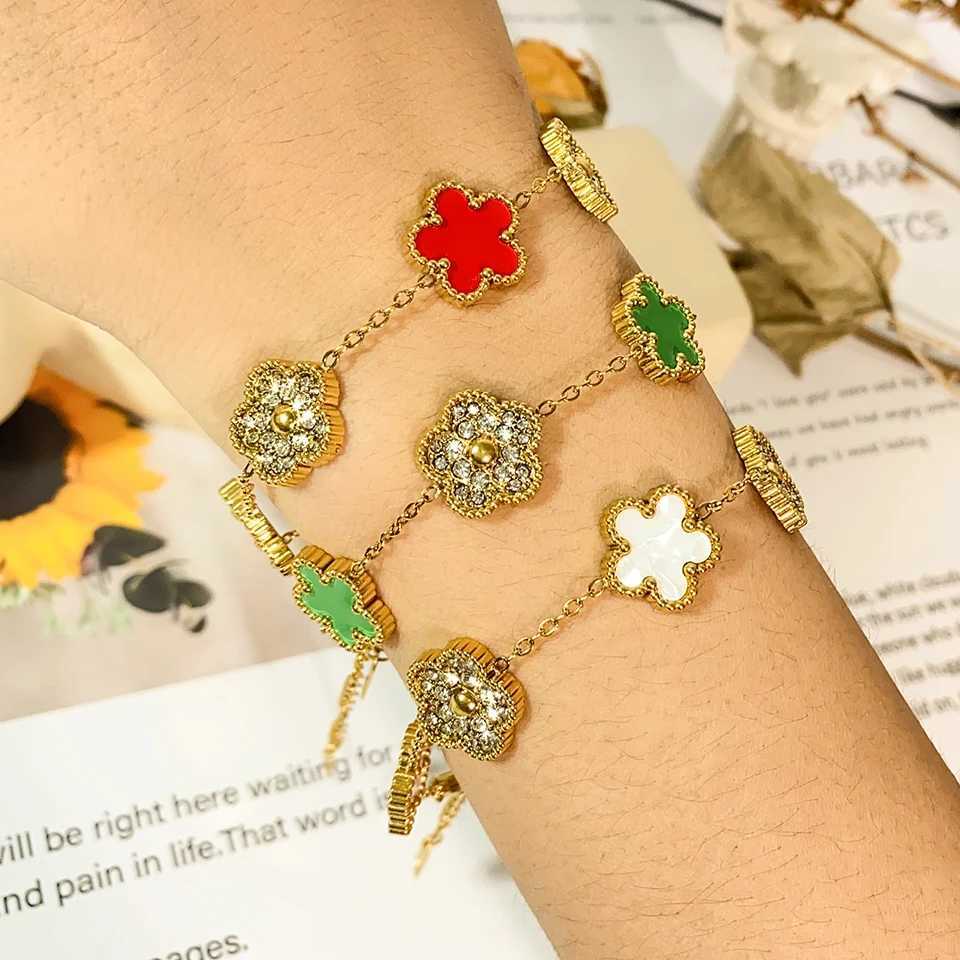 ZAKOL Lucky Five Leaf Flower Adjustable Bracelet Crystal Plant Stainless Steel Wens Hand Jewelry Gold Plated Bracelets X250129