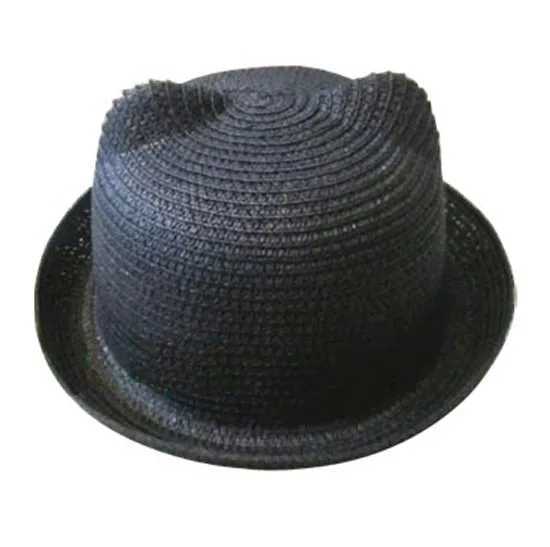 Mistdawn Cute Children Boys Girls Straw Hat Cats ears (Steamed cat-ear shaped bread) Devil Horn Bowling Derby Hat Summer Beach Sunhat M250121