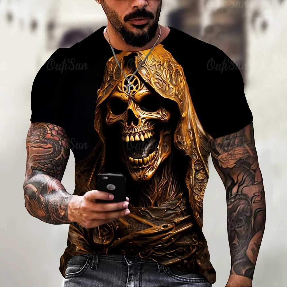 Summer Mens T-shirt Vintage Horror 3D Skull Print Classic Casual O Neck Short Sleeve Fashion Loose Oversized Tops Tee Shirt MenXJ250117