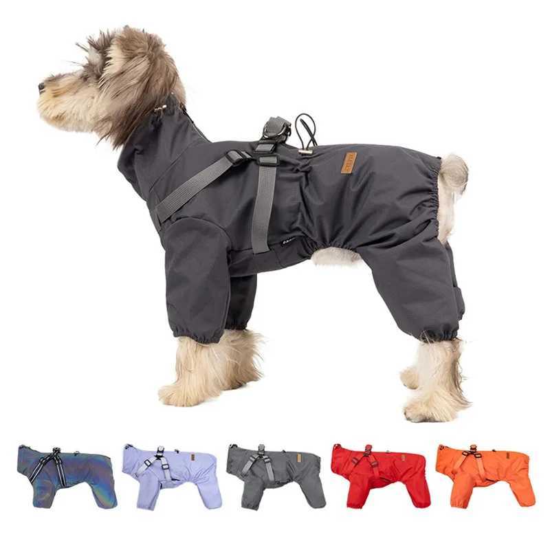 Dog Raincoat with Harness Waterproof Pet Rain Jacket for Small Dogs Adjustable Reflective Dog Rain Overalls with 4 LegsXJ250121