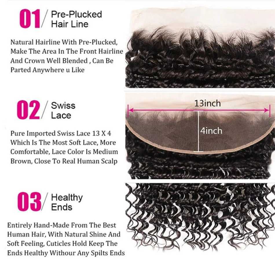 Deep Wave Bundles with Frontal 100% Unprocessed Brazilian Virgin Human Hair 3 Bundles with 13x4 Lace Frontal Ear to Ear FrontalXJ250120