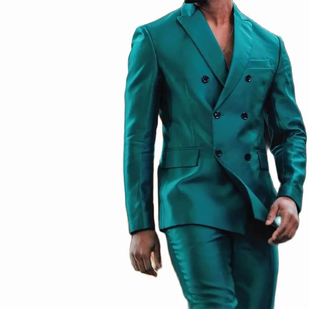 Latest n Shiny Jacket Pants Double Breasted Lapel Men Suits Terno Masculino Tuxedo Groom Wedding Prom Party 250122
