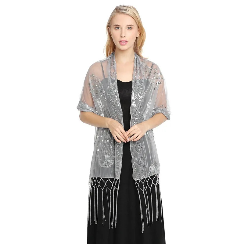 Spring Autumn Sequin Shawl Peacock Embroidery Tassel Shawl Party Evening Dress Shawl Cloak Ponchos Capes Green 250121