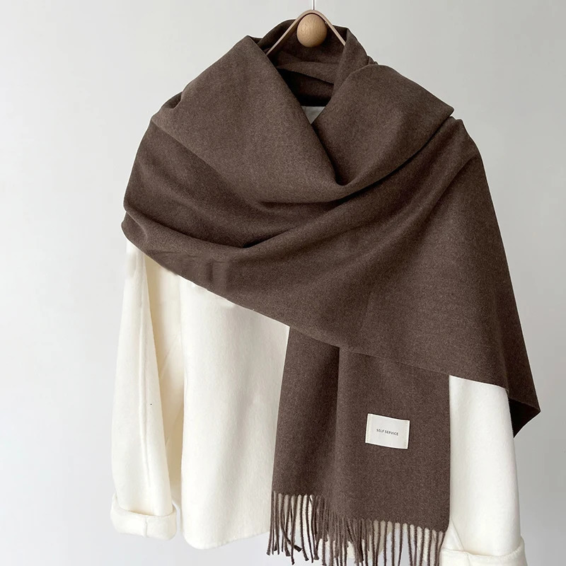 Luna Dolphin Women Winter Solid Color Scarf Imitation Cashmere Soft Brown White Warm Knitted Woolen Ins Neck Pashmina Big Shawl 250120