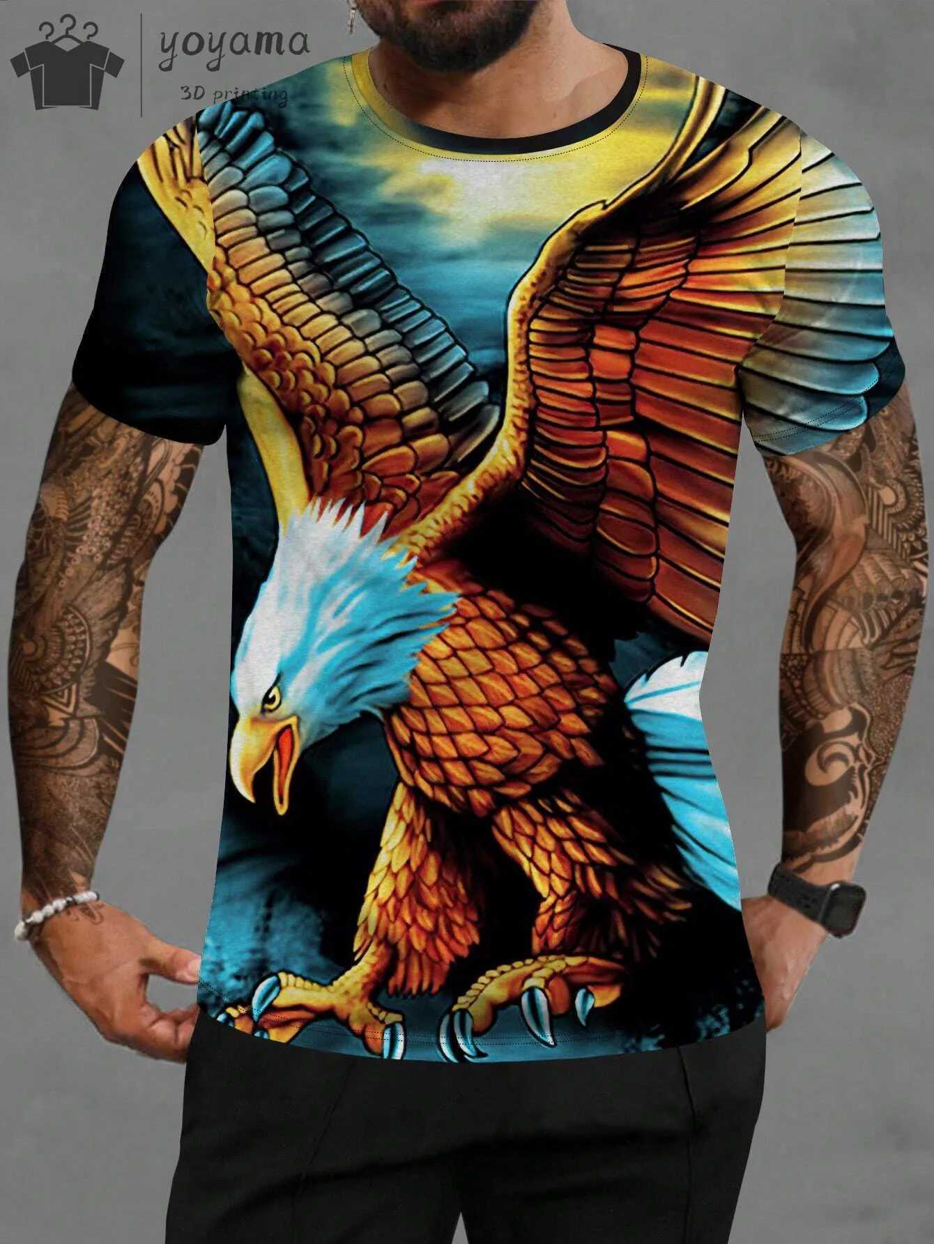 Mens T Shirts Vintage Animal Eagle 3d Printed Casual Short Sleeve Tee Shirt Fashion Outfits Streetwear O Neck Oversized TopsXJ250117
