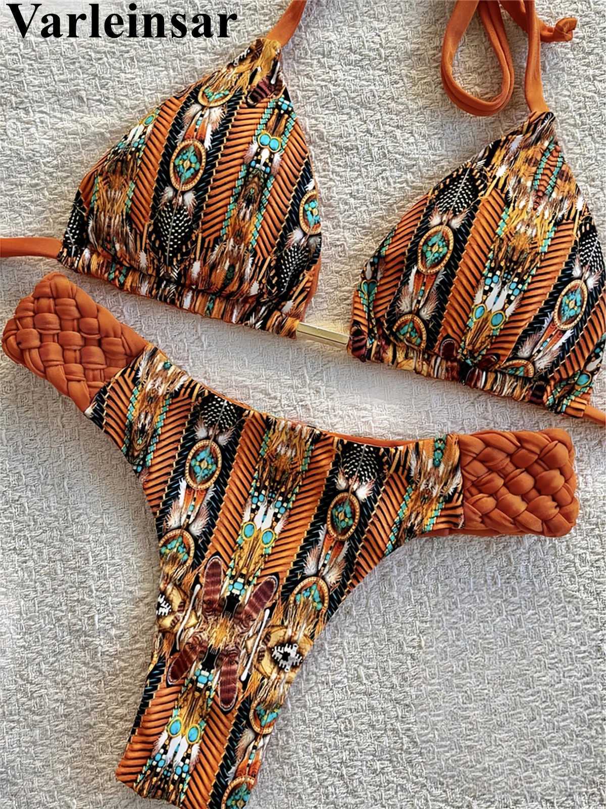 Printed Halter Mini Thong High Cut Bikini Fe Swimsuit Women Swimwear Two-pieces Bikini set Bather Bathing Suit Swim V6089XJ250120