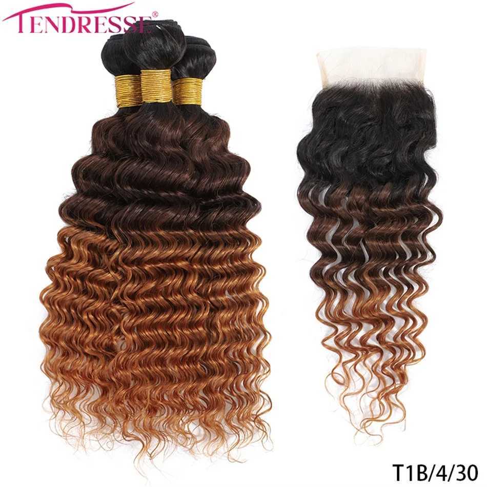 12A Ombre Brazilian Virgin Curly Hair 3 Bundles With Clo Ombre Deep Wave 3 Bundles With Clo 100% Human Hair With CloXJ250120
