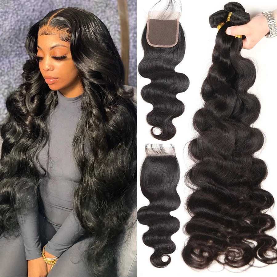 Loose Body Wave Brazilian Hair Weave Bundles With Clo Virgin 30 Inch Human Hair Bundle With Frontal Weave And Lace CloXJ250120