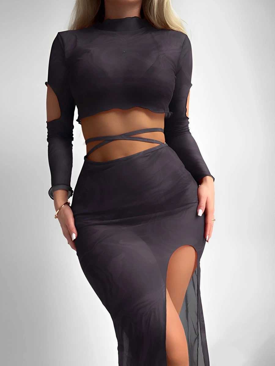 2024 Halter String 4 Piece Vent Long Skirt Bikini Swimsuit Women Swimwear Fe Bather Bathing Swimming Swim Suit BeachwearXJ250120