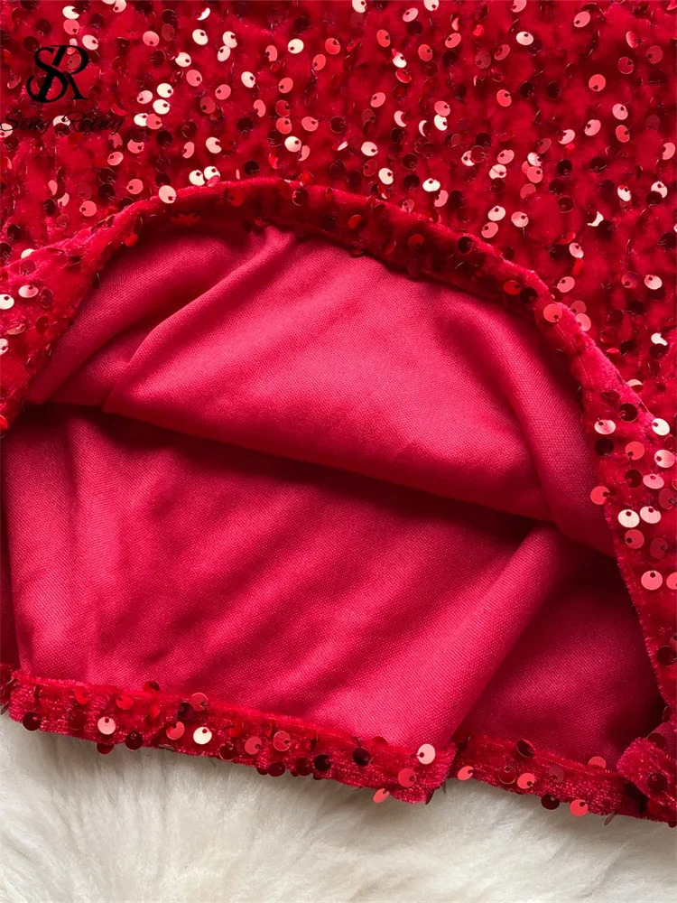 SINGREINY Autumn Bodycon Sexy Dress 2023 Fashion Mesh Sequins n Diagonal Collar Sleeveles Transparent Midi 250121