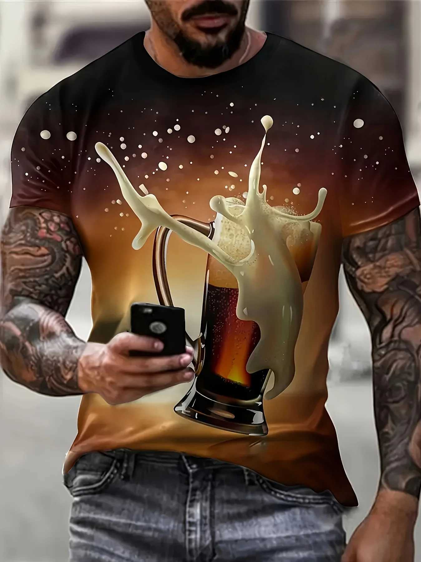 Mens T-Shir Gradient Color Beer Graphic Print Short Sleeve Crew Neck Tee Vacation Casual Mens Clothing for Summer Outdoor TopXJ250117