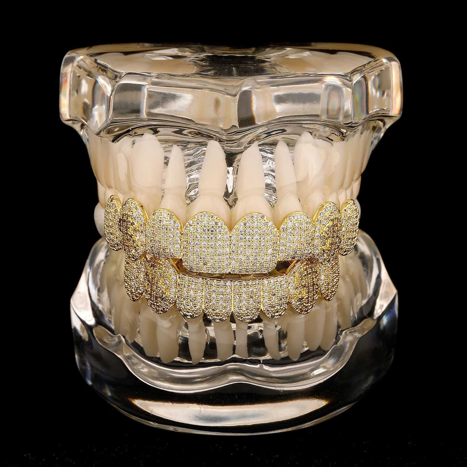 RACHELZ Iced Out CZ Stone Dollars Teeth Grillz Gold Silver Color Cubic Zircon Tooth Caps For Women Men JewelryXJ250114