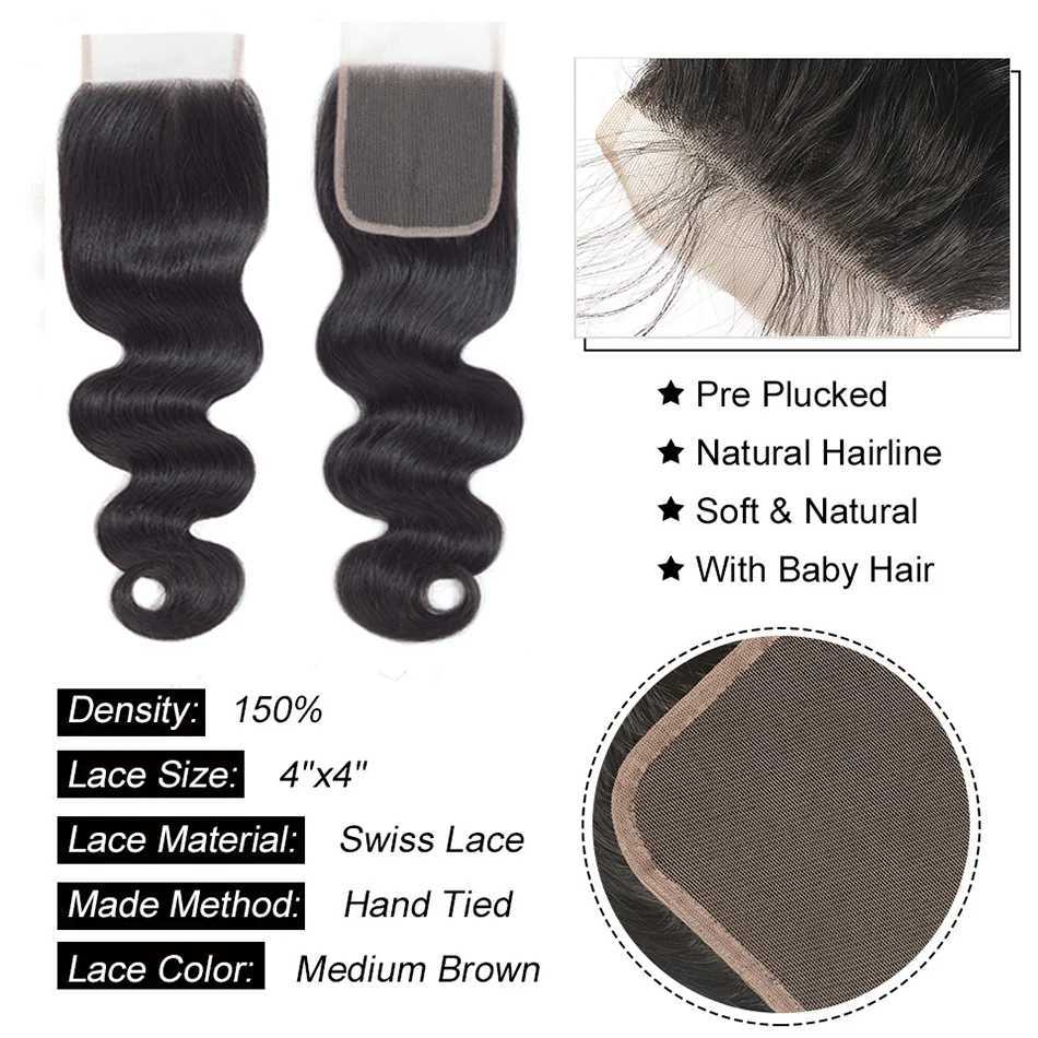 100% Malaysian Body Wave Bundles with Clo Natural Human Hair Extensions Wholesale Wave Hair Human Lace Hd Lace Clo 4x4XJ250120