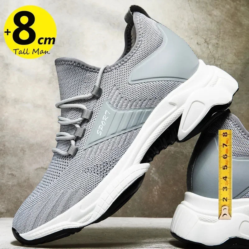 Sneakers men elevator shoes height increase for men breathable casual insole 8cm 6cm optional heels moccasins taller male 250113