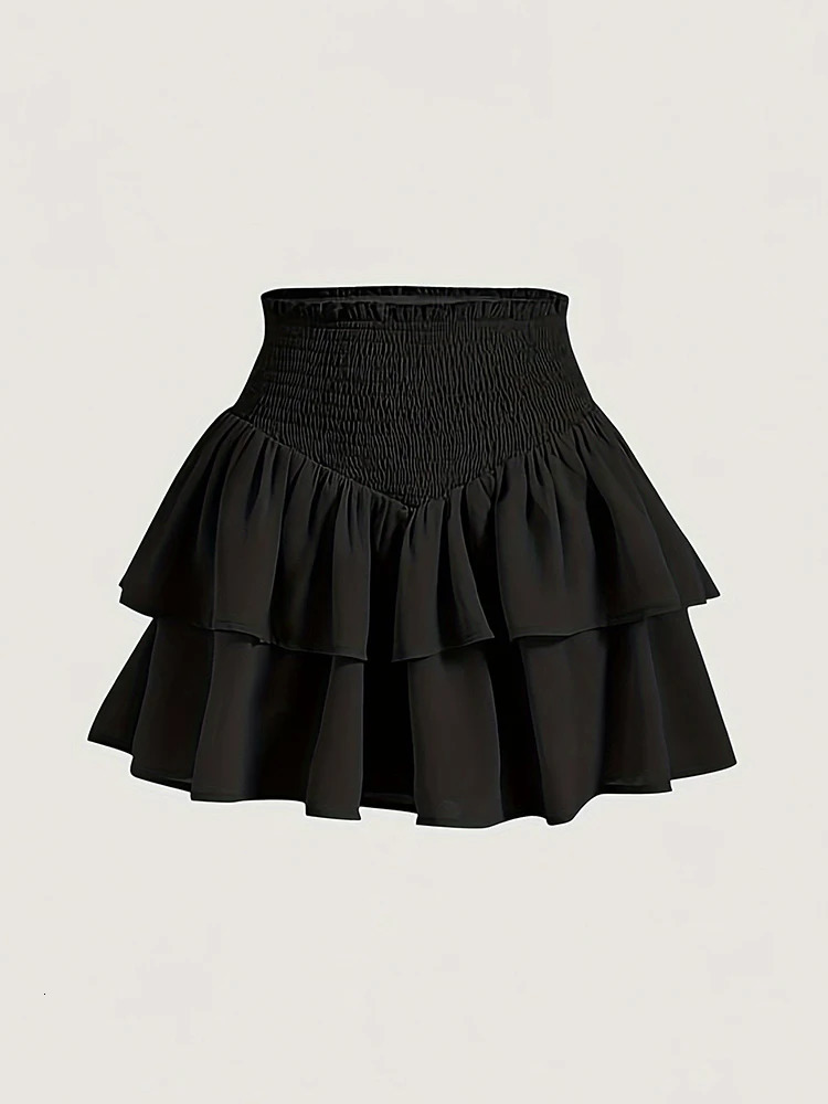 Elastic Waist Black Mini Kawaii Skirt Japanese Style School Y2k Aesthetic Ruffles Short Women Streetwear Traf 250121
