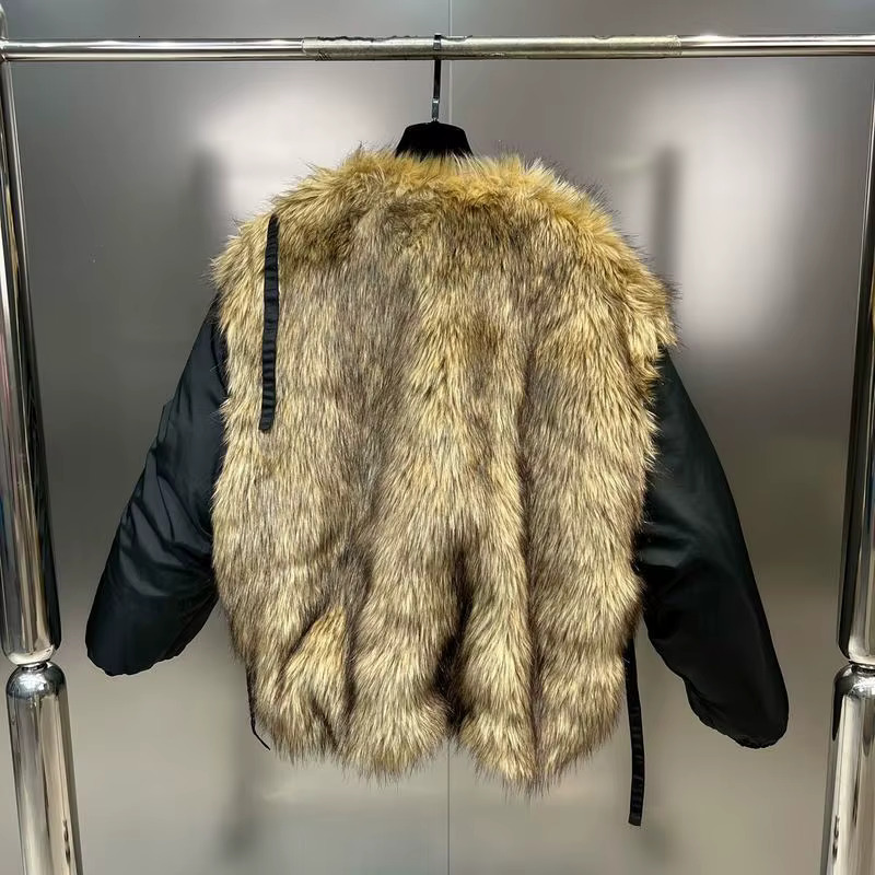 2024 Warm Double Sided Parka Long Sleeve Faux-Fox Fur Women Fashion Oversized Outwear Female Fluffy Jacket