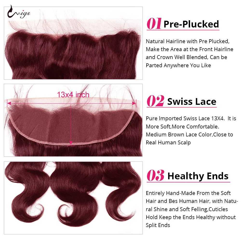 99J Burgundy Body Wave Bundles With Frontal Virgin Human Hair Bundles With 5x5 Clo Burgundy Bundles Human Hair Wine RedXJ250120