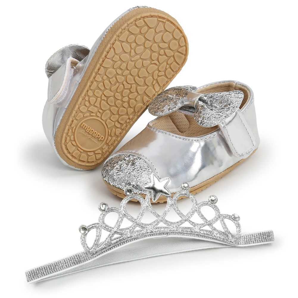 Baywell Baby Girl Shoes + Hair Band Infant Toddler Fashion PU Sequins Bowknot Non-slip Princess First Walker Baptism Shoes X250129