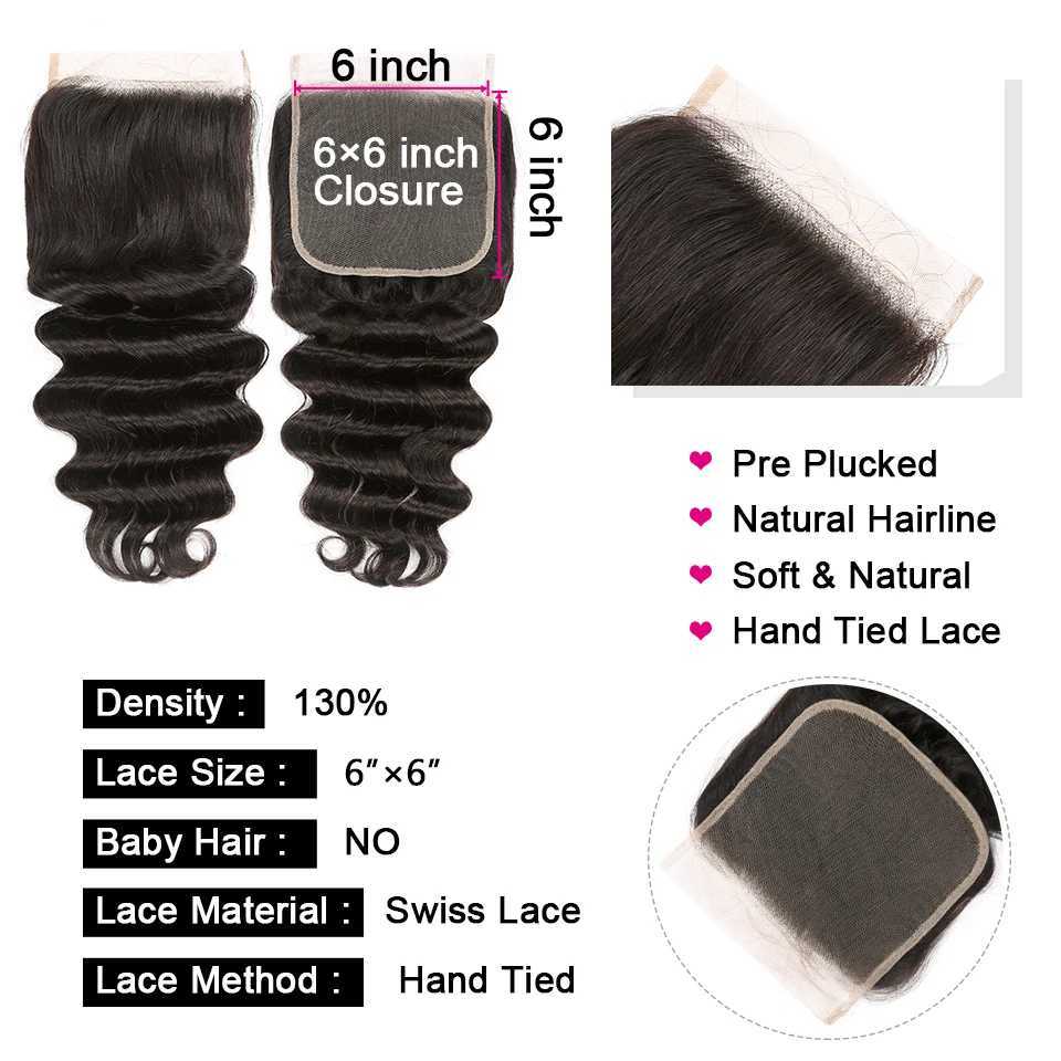 Yyong Loose Deep Wave Bundles With 6x6 Lace Clo Brazilian Remy Human Hair Bundles With Clos 3/4 Bundles With CloXJ250120