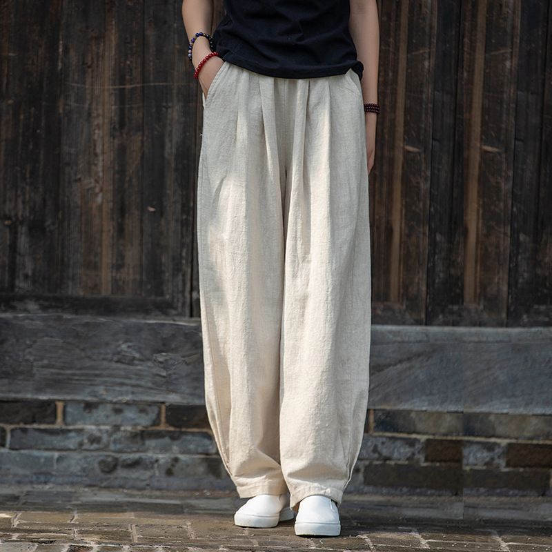 New best-selling linen women's clothing autumn and winter new literary sand washing loose cotton and linen thin casual trousers women's line