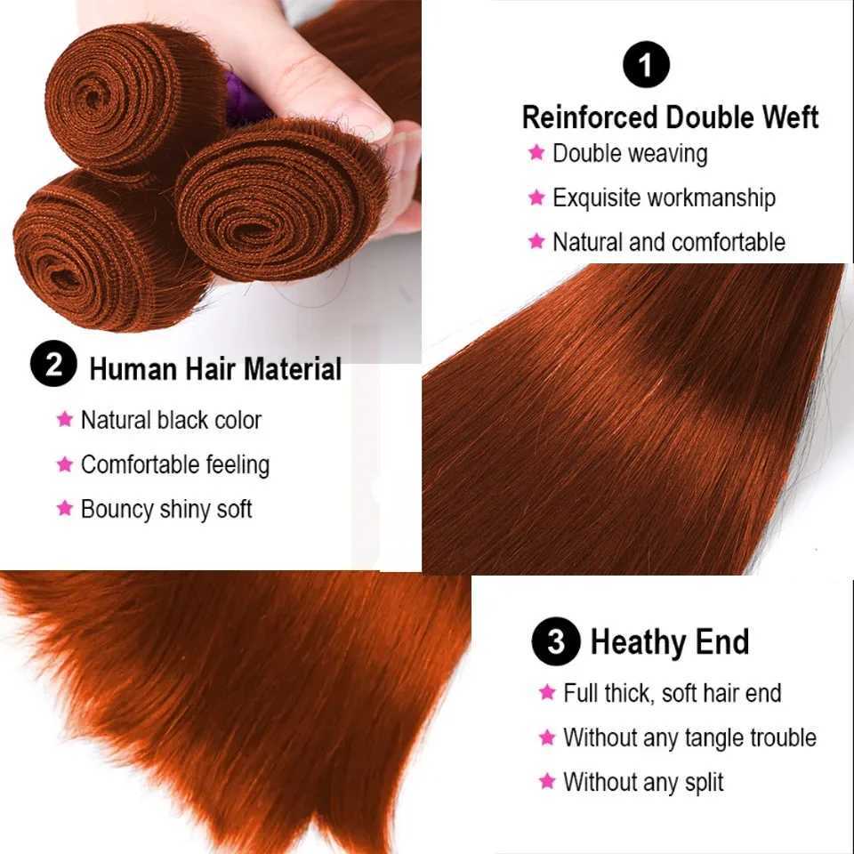 Cheap 8-30 #350 Ginger Straight Human Hair Bundles With Clo Frontal Brazilian Virgin Human Hair Weave Bundles And CloXJ250120