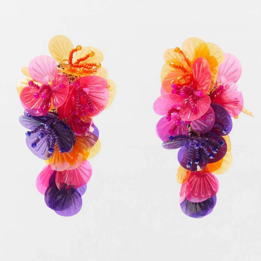 Colorful Shiny Large Shell Sequin Flower Tassel Earrings for Women Exaggerated ZA Earrings Holiday Travel Jewelry Pendant Gift 250120