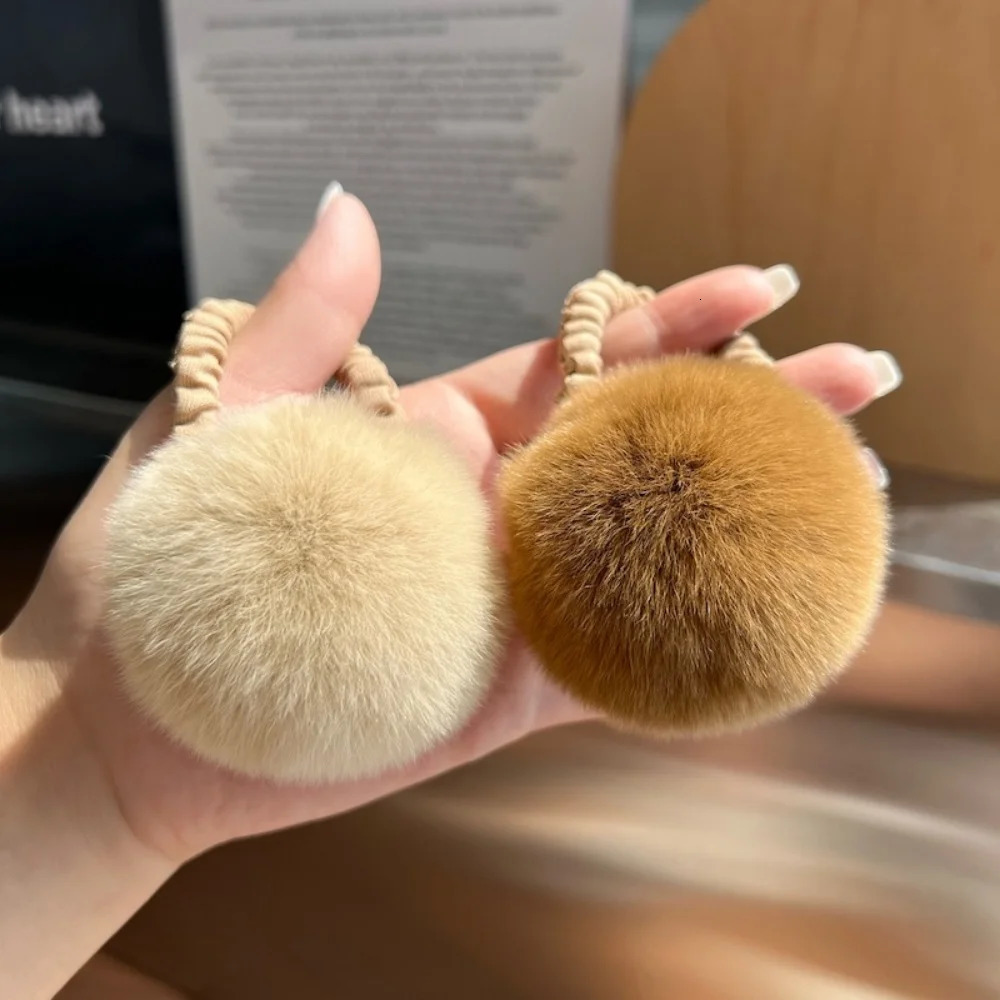 Hair Rope Real Rabbit Fur Ball Elastic Bands Woman y Genuine Rubber Band Ring Accessories Fluffy Ties Girls 250118