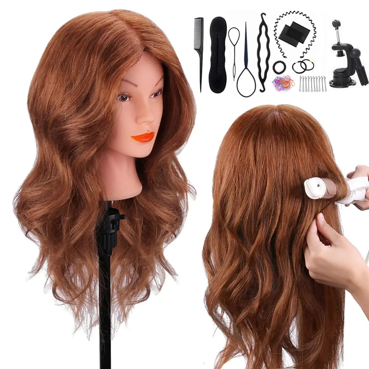 Hair Doll Head For Curling Straightening Dyeing Braiding Hairdressing Dark Brown Mannequin Head Training Head Kit 250114
