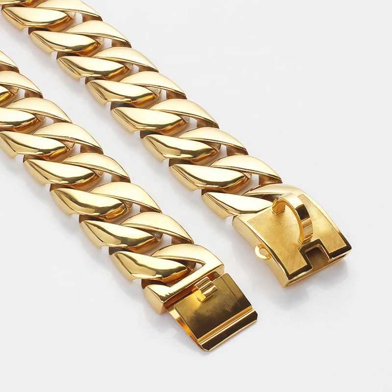 Strong Gold Cuban Chain Dogs Collar Stainless Steel 32mm Large Dog Collar Choke Personized Collar Strap for Medium Large Dogs X250129