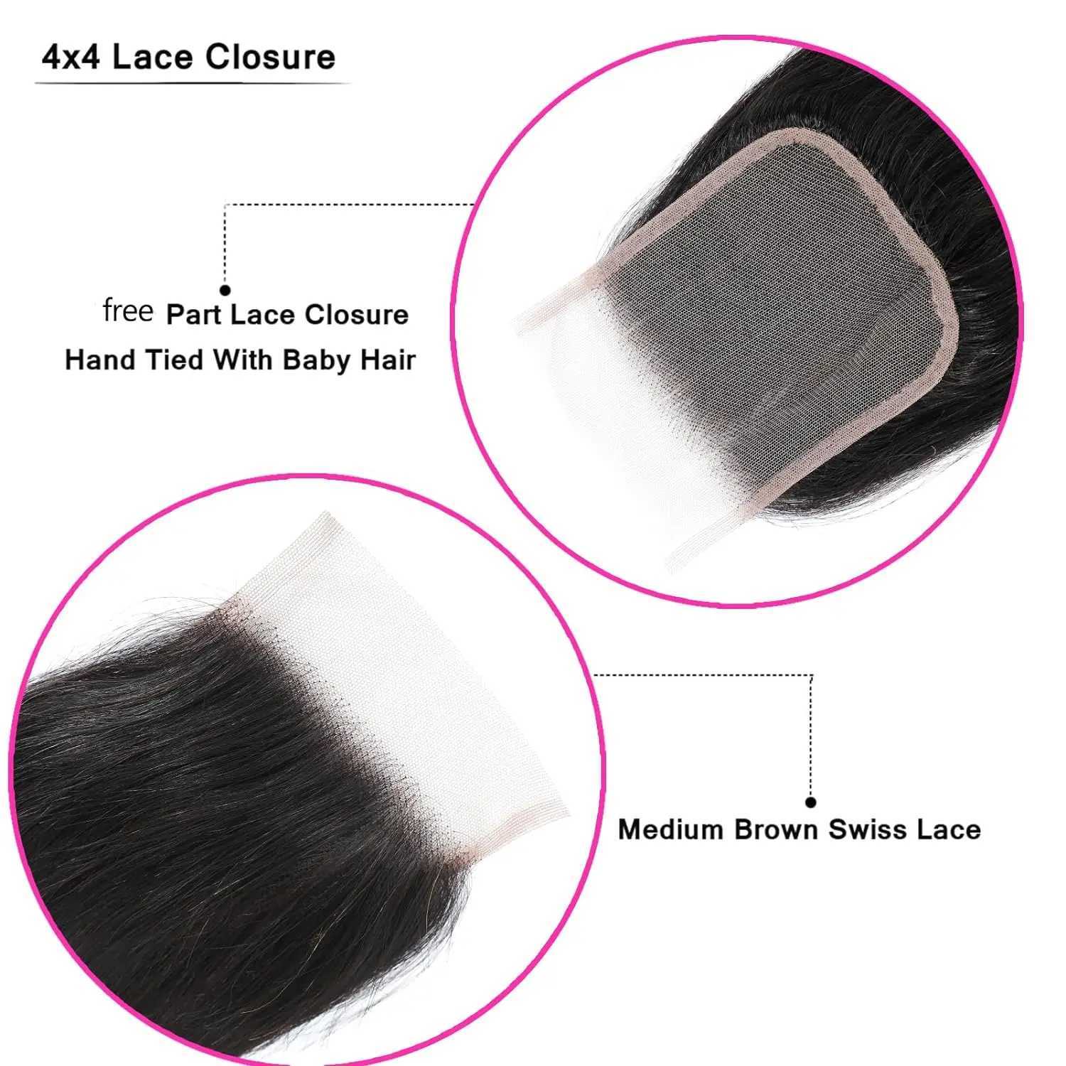 Straight Human Hair Bundles with Clo 100% Unprocessed Brazilian Human Hair 3 Bundles with Frontal 4x4 Clo with Baby HairXJ250120