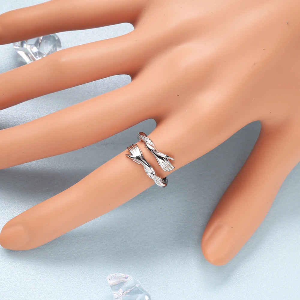 Slovecabin Original 925 Sterling Silver Always With You Open Hug Twist Ring With Crystal For Women Silver 925 Mothers Day Gift 250121