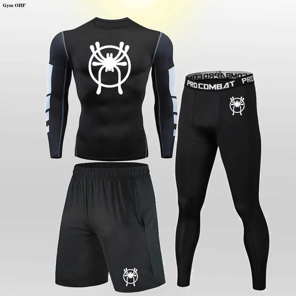 Superhero 3 Pcs Set Mens Workout Sports Suit Gym Fitness Compression Clothes Running Jogging Sport Wear Exercise Rashguard Men X250129