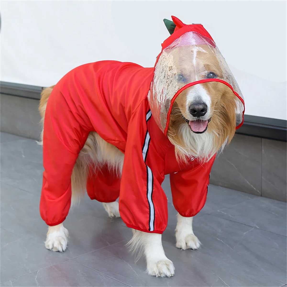 Dog Raincoat Waterproof Dogface Large Dog Rain Coat Jacket Reflective Adjustable Pet Dog Raincoat with Hood Pet SuppliesXJ250121
