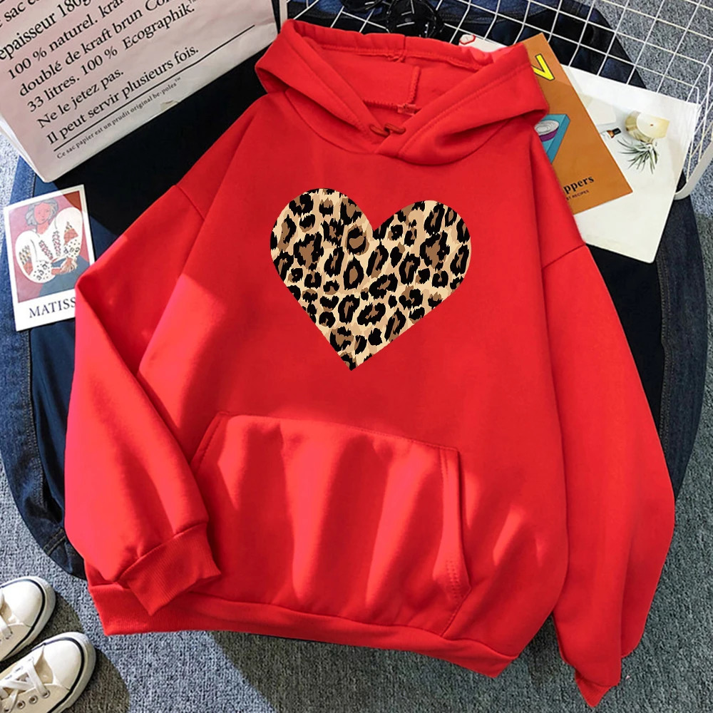 Creative Leopard Love Pattern Print Womens Hoody Loose Crewneck Hoodie Casual ONeck Hoodies Breathable Fleece Sweatshirt Female 250122
