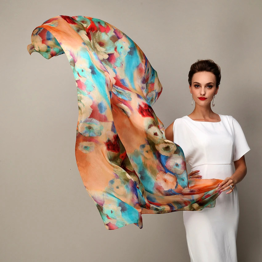 Winter Fashion Womens Scarf Mulberry Silk Scarves Shawl Female Long Silk Scarf Blue and Coffee 180*110cm 250120