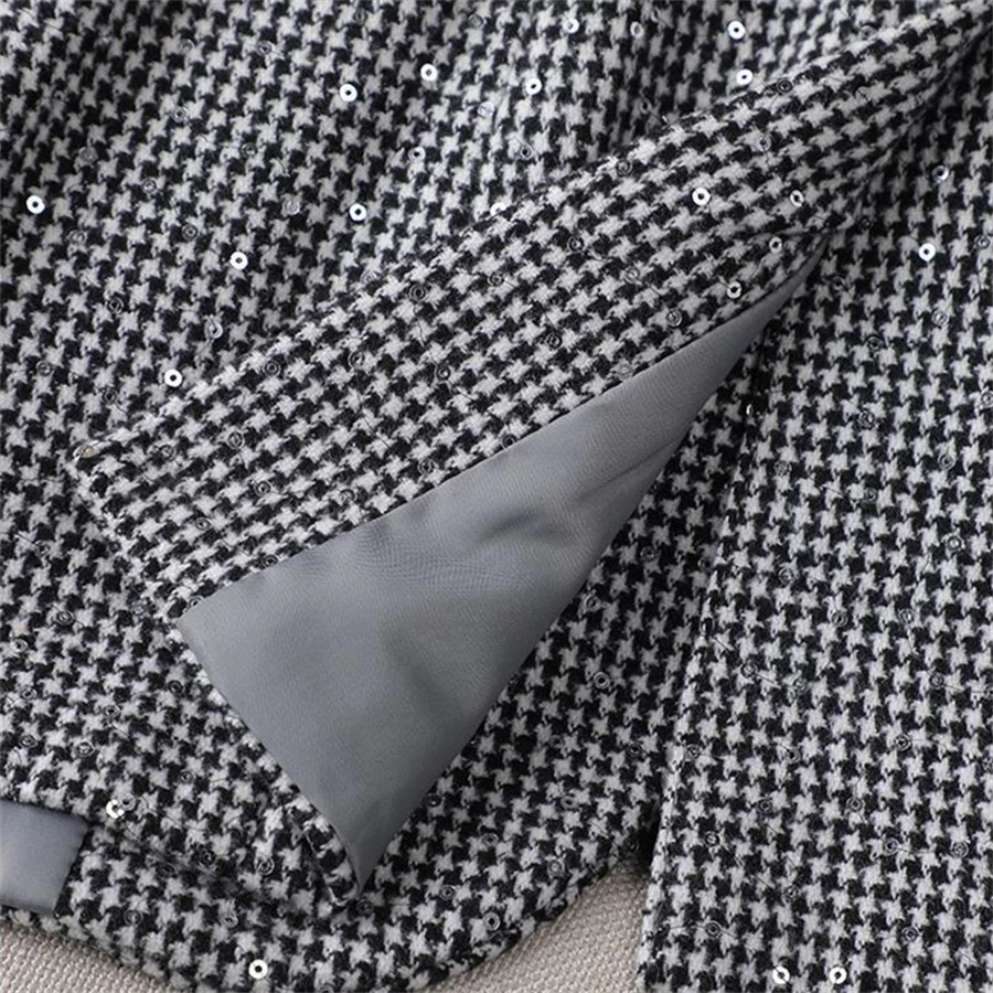 Spring Fall Plaid Sequins Suits Office Full Sleeve Blazer Jackets High Waist Short Pants Outfits Elegant 2 Pieces Sets 250122