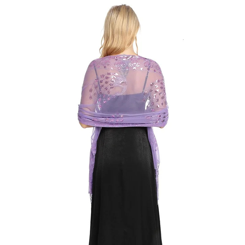 Spring Autumn Sequin Shawl Peacock Embroidery Tassel Shawl Party Evening Dress Shawl Cloak Ponchos Capes Green 250121