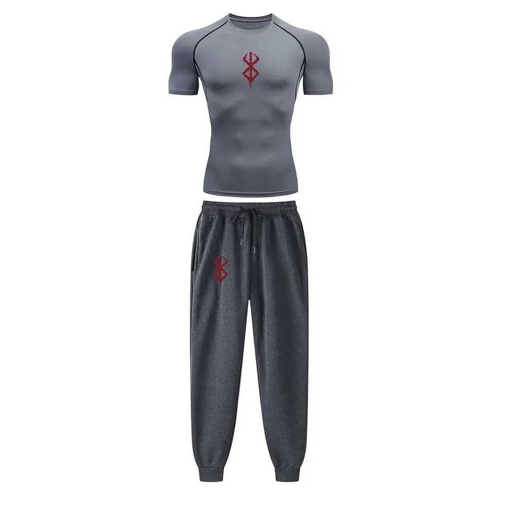 Anime Compression Set Berserk Guts Print Performance GYM Set Mens Athletic Workout Quick Dry Shirts+Sweatpants Unisex Sportwear X250129