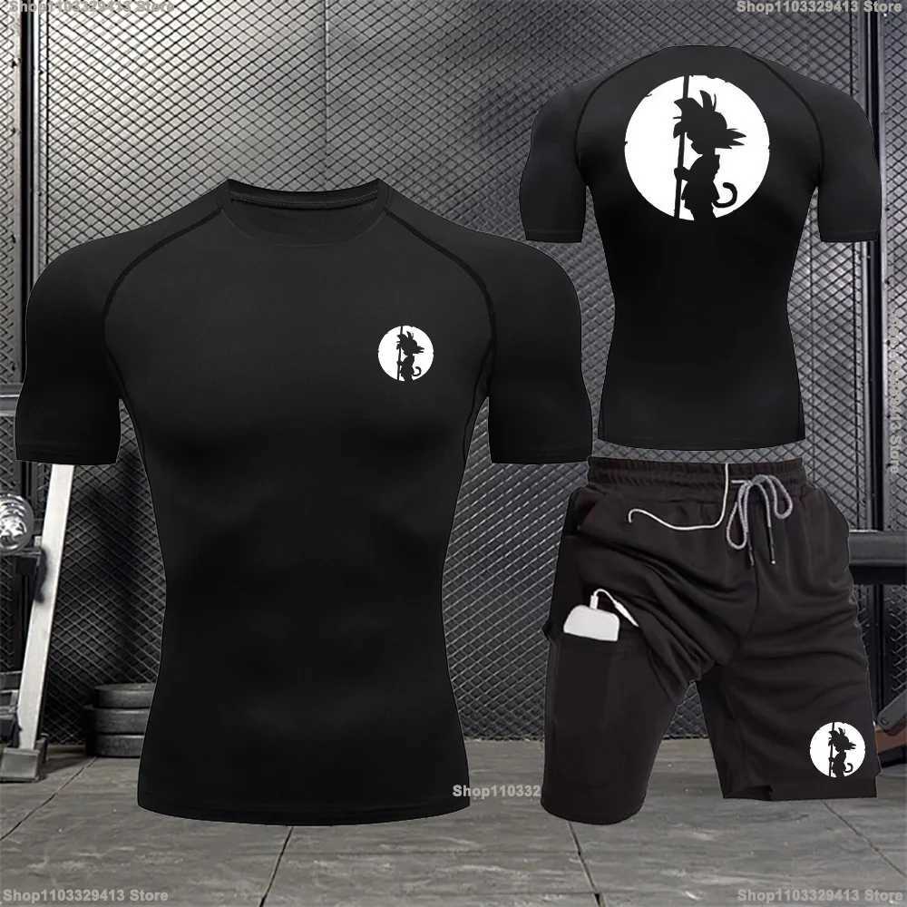 Mens Sports Compression Clothing Two-piece Summer Casual Fitness Suit Short-sleeved T-shirt + Shorts Casual Sportswear Suit S-3XL X250129